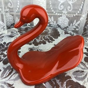 Vintage MidCentury Modern Orange Swan Towel Holder Signed Pottery Ceramic